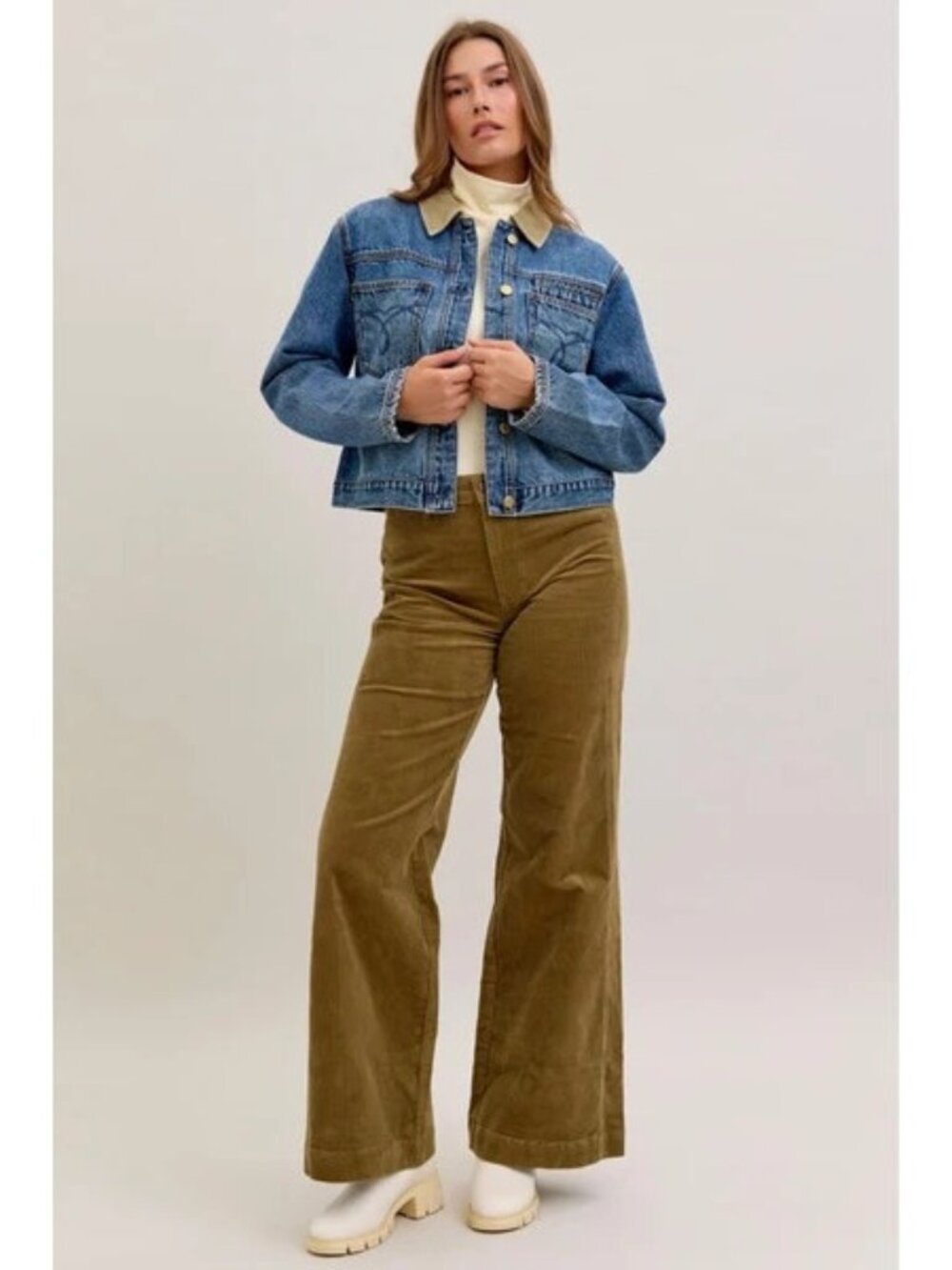 Judy Blue High Waisted Retro Wide Leg Denim Jeans Olive Green Corduroy Size 9 29